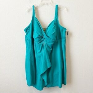 New Catherines Teal Fly away Ruching Swim Dress One Piece Bathing Suit Sz 32W